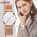 Relojes de pulsera de cuarzo finos y simples de marca OLEVS, reloj impermeable con correa milanesa de acero inoxidable para niñas
